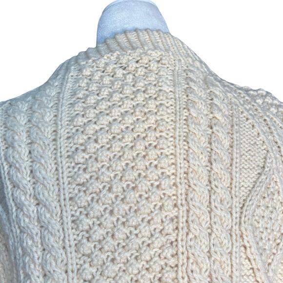 American Vintage Handknit Irish Fisherman Sweater Wool Aran Cable Cream Large - Picture 7 of 14